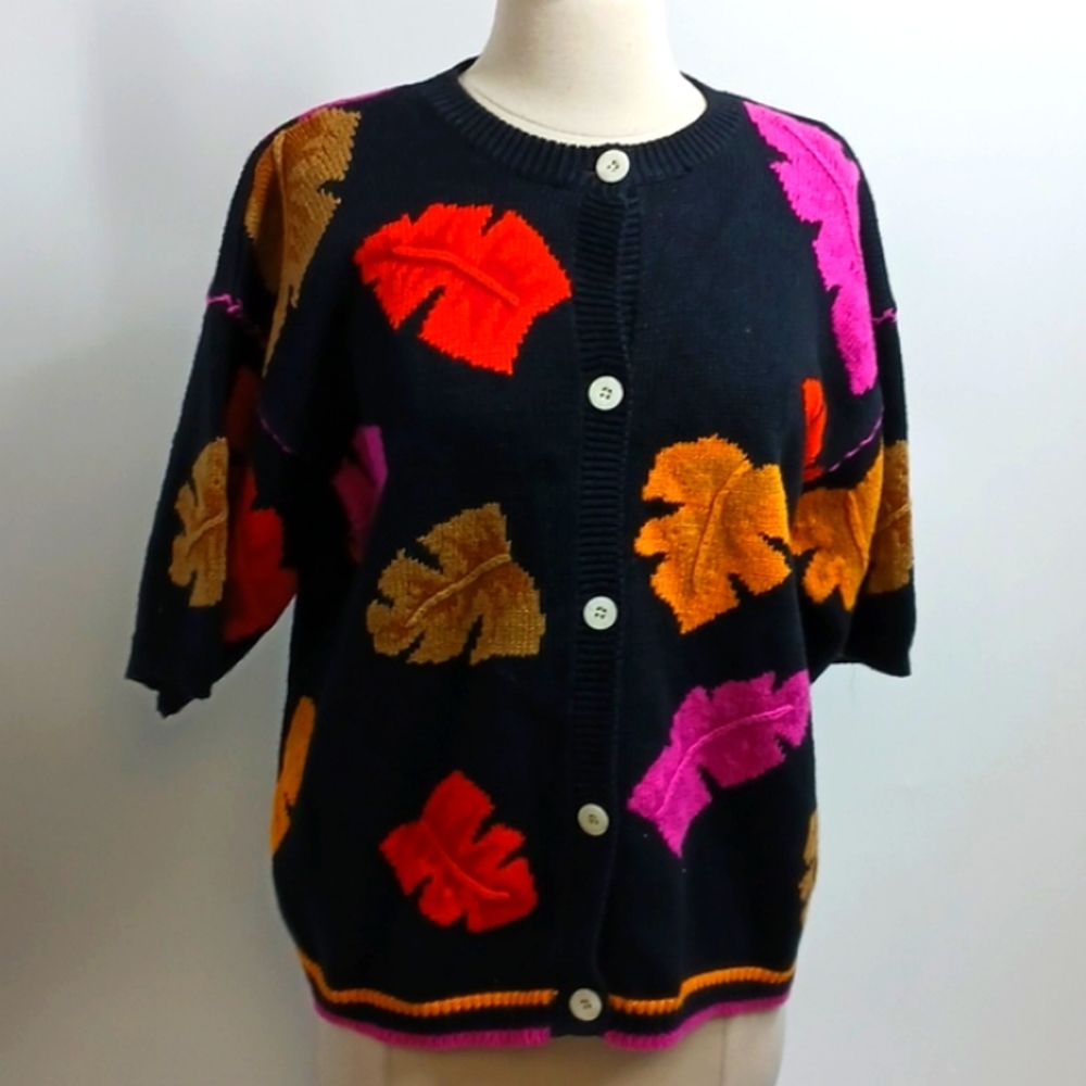 Chaus short sleeve ramie/cotton cardigan-sz L